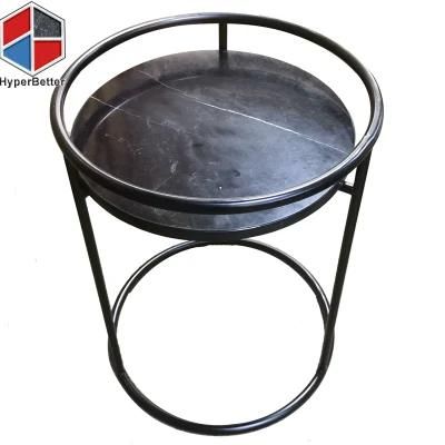 Wholesale Round Black Marble Round Side Tables with Iron Base