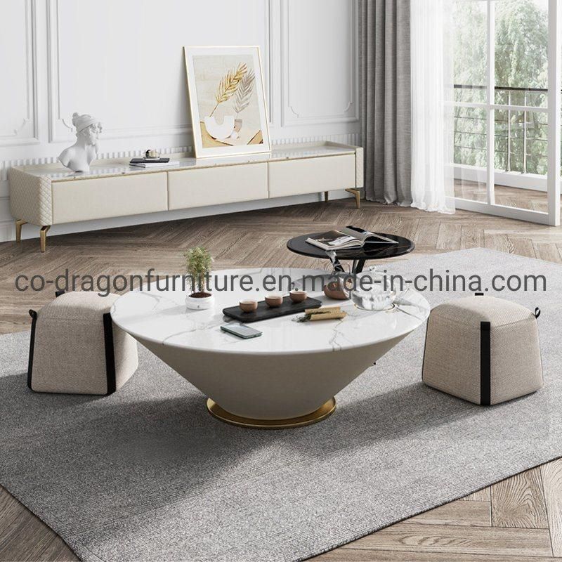 Fashion Livingroom Furniture Metal Round Coffee Table with Marble Top