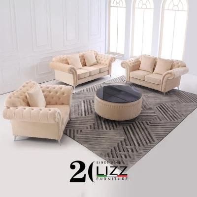 Nordic Style Modern Living Room Furniture Chesterfield Leisure Velvet Fabric Sofa