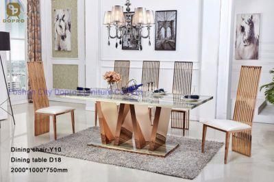 Stainless Steel Chinese Style Antique Marble Dining Table for Home Furniture