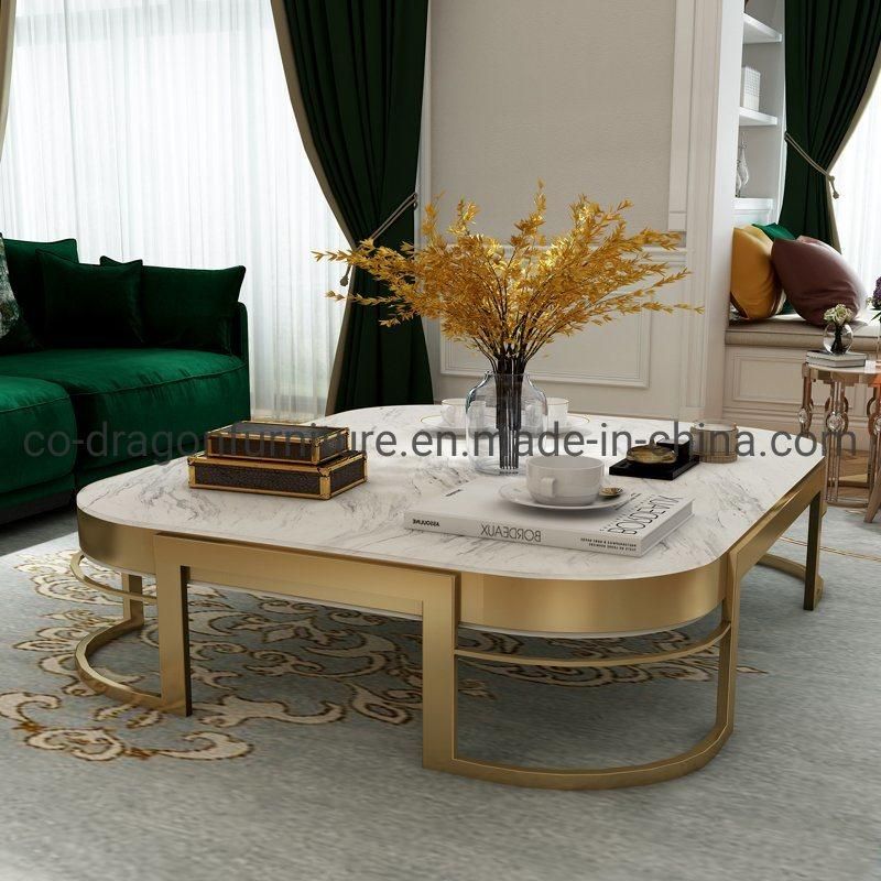 Stainless Steel Coffee Table with Marble Top for Modern Furniture