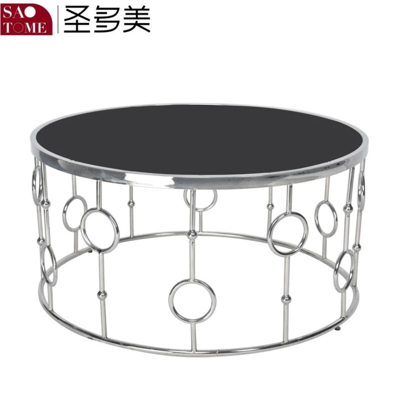 Hot Selling Black Metal Frame Glass Top Two-Layer Coffee Round Table
