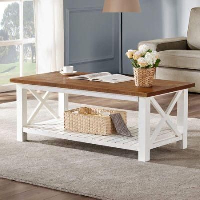 X Style Wood Veneer Coffee Table Furniture with Storage Shelf