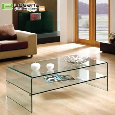 Modern Design Clear Glass Center Tables with Tempered Glass Shelf