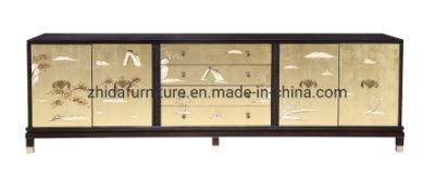Modern Furniture Project Golden Color Wooden Black Cabinet TV Stand