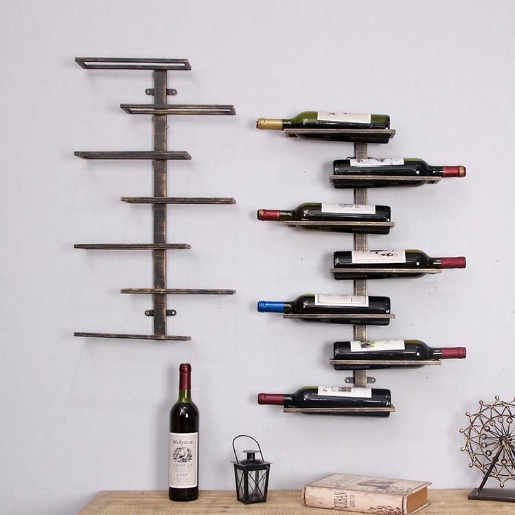 Retro Industrial Style Wine Rack Iron Wall Hanging Bronze Wine Holder Bar Wall Decoration 5 Bottles Black Metal Wine Rack