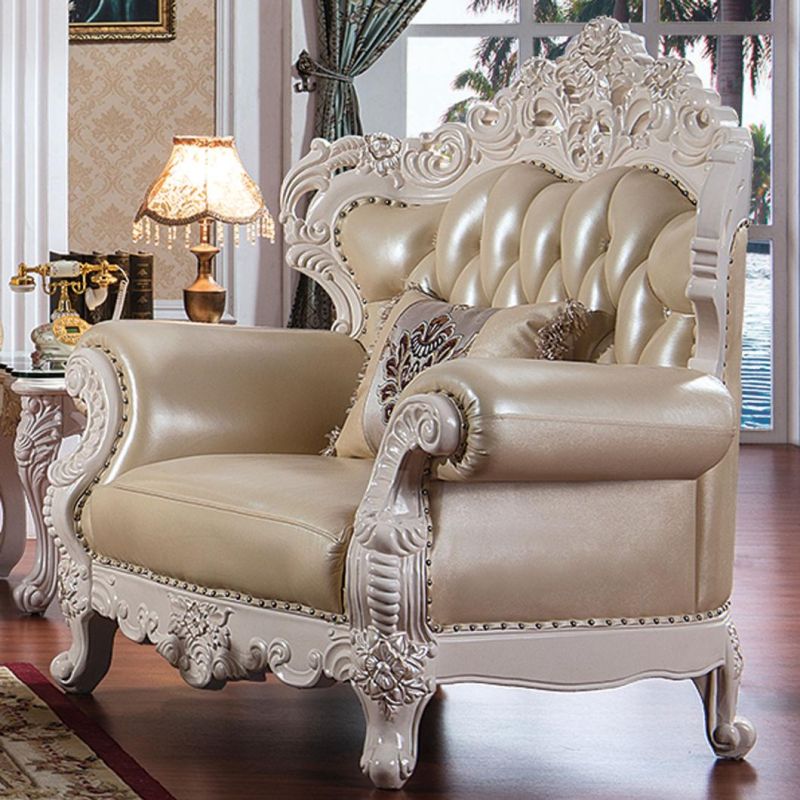Wood Leather Sofa with Glass Coffee Table for Home Furniture