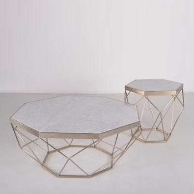 Marble Top Stainless Steel Golden Color Coffee Side Table