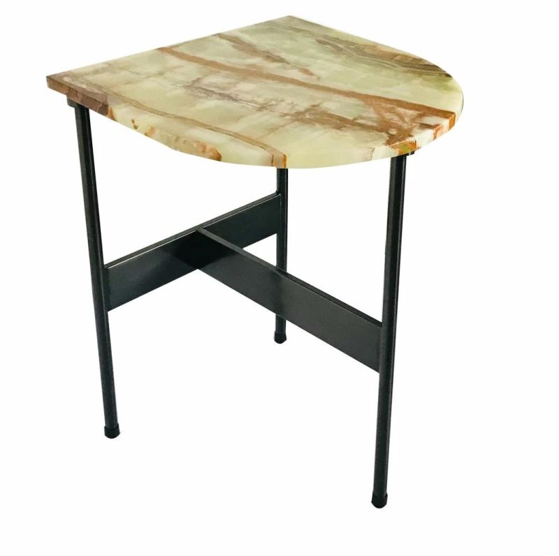 2 Piece Metal Round Tables with Marble Top for Living Room Furniture