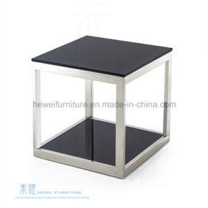 Square Black Glass Stainless Steel Frame Coffee Table (HW-315T)