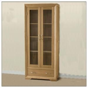 Solid Oak Glass Display Cabinet, Wooden Living Room Furniture