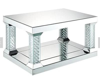Diamond Crush Crystal Coffee Table Mirrored Furniture for Living Room