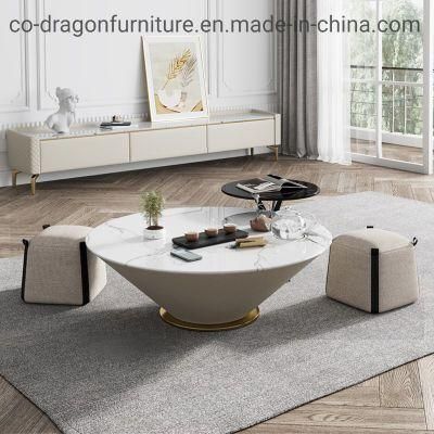 Fashion Livingroom Furniture Metal Round Coffee Table with Marble Top