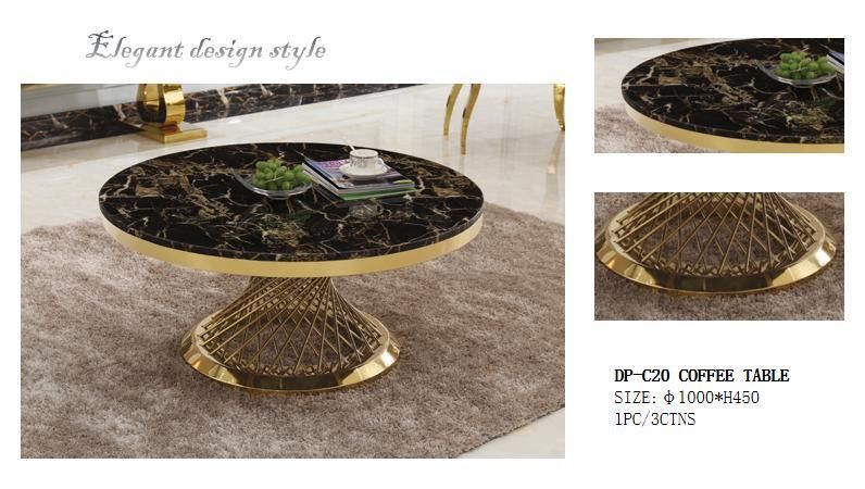 European Style Circular Metal Marble Coffee Table