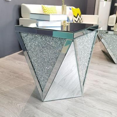 Modern Customize Living Room Mirrored Side Table Glass Furniture with Diamonds