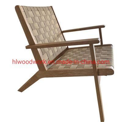 Saddle Chair Fabric Strip Woven with Arm, Ash Wood Frame Natural Color with Woven Fabric Strip Outdoor Furniture