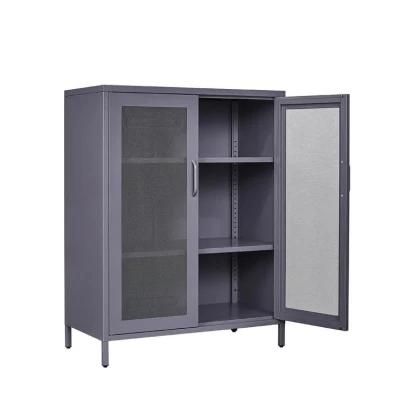 Modern Home Mesh Door Storage Cabinet Metal Cabinet with Adjustable Shelves