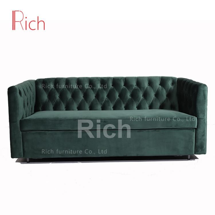 Green Velvet Fabric Sleeper Bed Living Room Airbnb Apartment Sofa Sleeping Bed