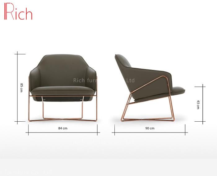 Living Room Furniture Grey Genuine Leather Metal Frame Armchair
