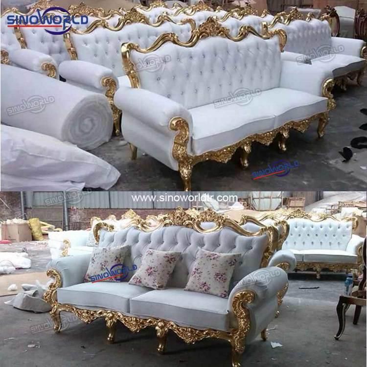 High Quality Wholesale Solid Wood Gold Color Wedding Throne Sofa