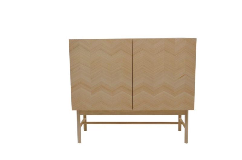Solid Wood Modern TV Cabinet with 2 Doors and Iron Foot