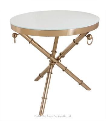 Stainless Steel Side Table with Tempered Glass Top with Trident Stand