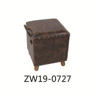 Square PU Stool with Washing Brown Finish