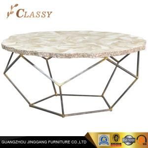 Irregular Shape Steel Base Marble Coffee Table for Living Room