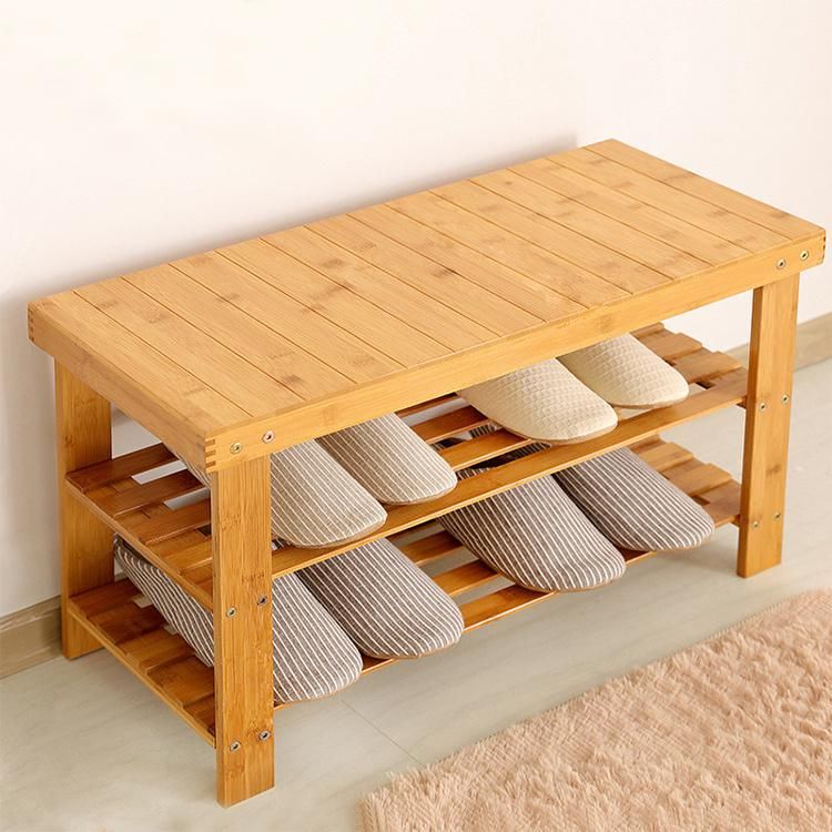 3 Layers Bamboo Bench with Storage Shelf Bathroom Shower Stool Bench