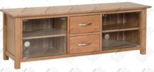 New Oak Wooden Large TV Unit with Glass Doors