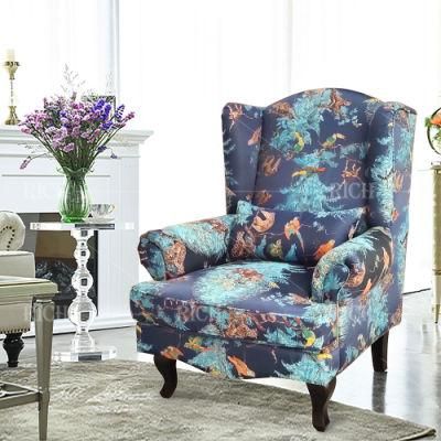 Classic High Wing Back Leisure Chair Vintage Flower Pattern Sofa Chair for Living Room