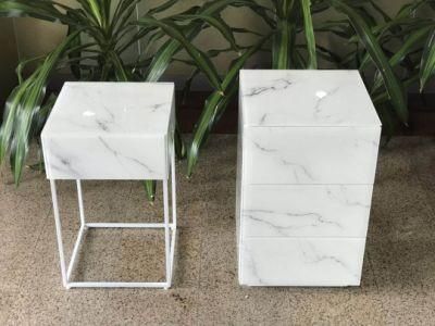 White Marble Glass Drawer MDF Metal Elegant and Modern Nightstand