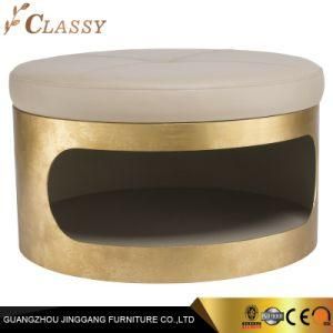 Quality Modern Round Velvet Leather Stool Ottoman with Golden Base