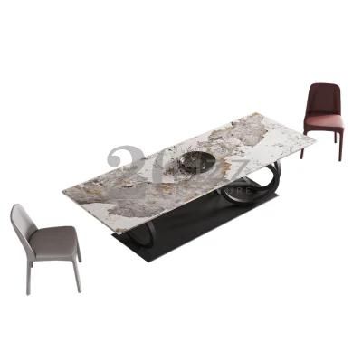 Hot Selling High End Luxury Home Living Room Furniture Modern Luxury Marble Table &amp; Leather Chair Dining Set