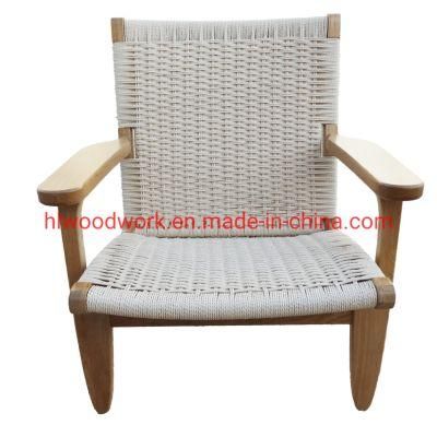 Ash Wood Frame Natural Color Saddle Chair Rope with Arm Leisure Chair