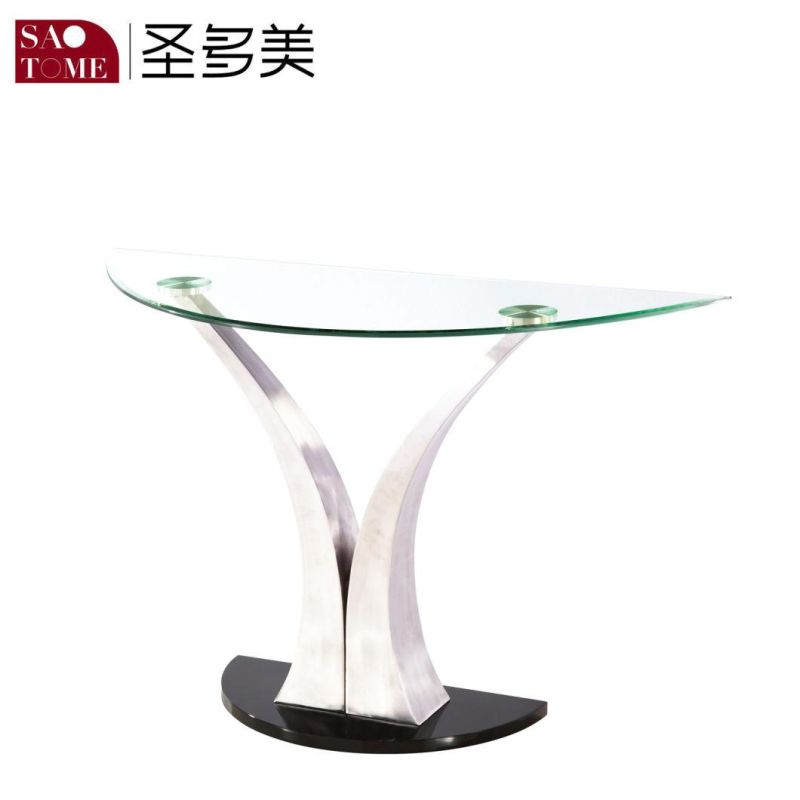 Top 8mm Transparent Glass Middle Stainless Steel Bottom High Gloss Black MDF 25mm Coffee Table