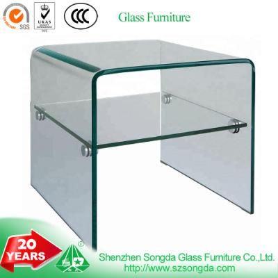 8mm Bent Glass Coffee Table Side Table with Tempered Shelf