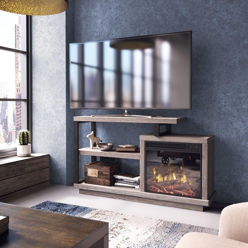 Living Room Furniture Colton Oak/ Gray TV Stand for Tvs up to 55 Inches with Fireplace Included