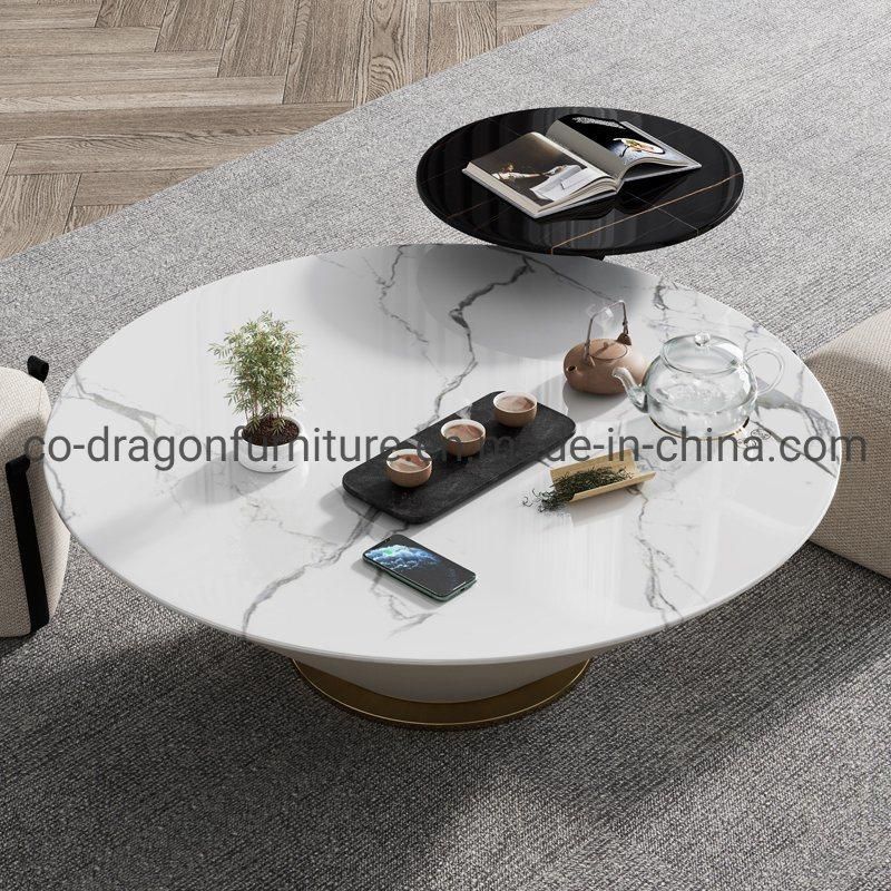 Fashion Livingroom Furniture Metal Round Coffee Table with Marble Top