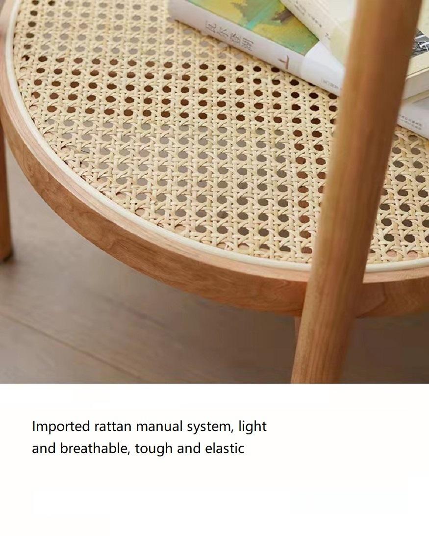 Living Room Furniture Wooden Rattan Coffee Table Combination Round Glass Top Sofa Side Table