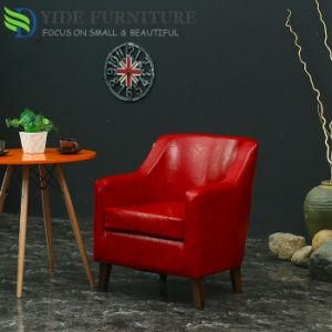Red Synthetic Leather Sofa Furniture Single Sofa Chair with Wooden Leg