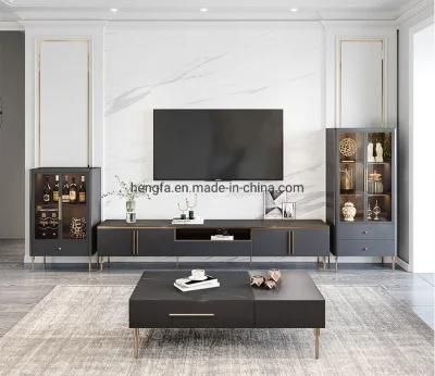 Luxury Italian Combination Living Room Metal Frame Wall Marble Cabinet TV Stand