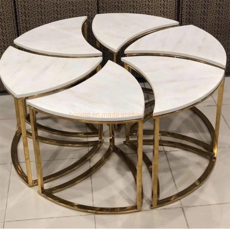 Stainless Steel Metal Living Room Nesting Coffee Table Side End Table with Marble Top Modern Restaurant Furniture