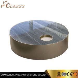 Luxury Modern Round Marble Coffee Table with Champagne Gold Stainless Steel Frame