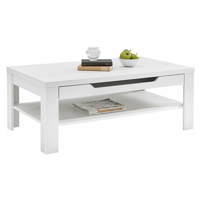 White Two-Layer Wooden Coffee Table with a Drawer