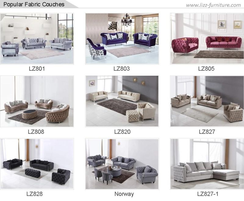 Modern Style Chinese Furniture 1+2+3 Seater Velvet Sofa Set with Metal Frame