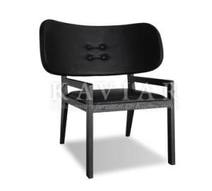 Kaviar Curved Backrest Leather Armchair with Solid Oak Structure (DP101)