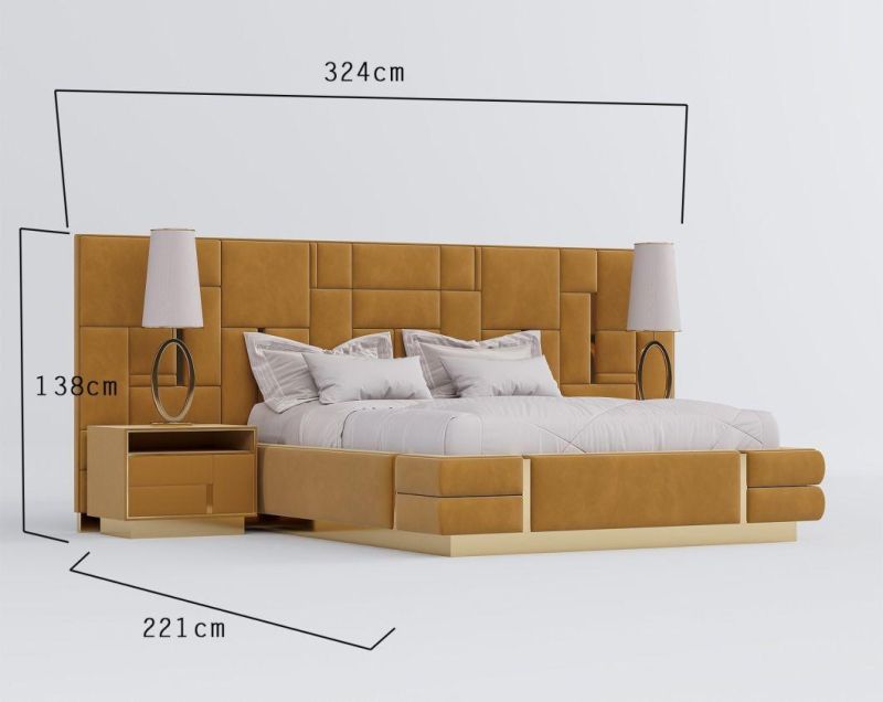 European Modern Fabric Bedroom Furniture Set China Wholesale Price Luxury Double Size Wooden Bed