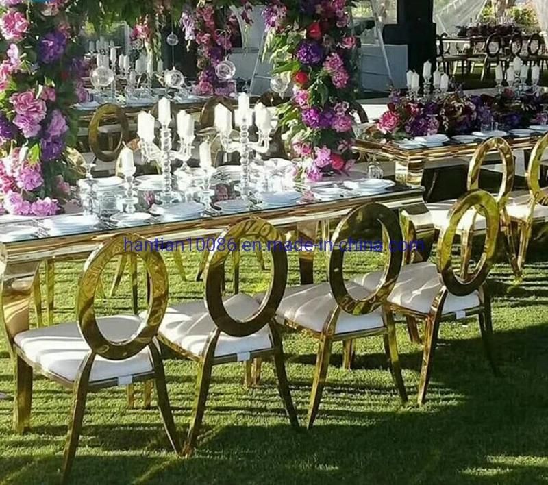 Rectangle Stainless Steel Mirror Marble Top Wedding Table with Four Living Room Chairs