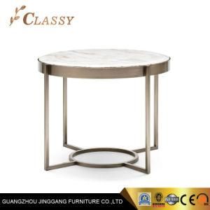 Round White Marble Side Table for Living Room